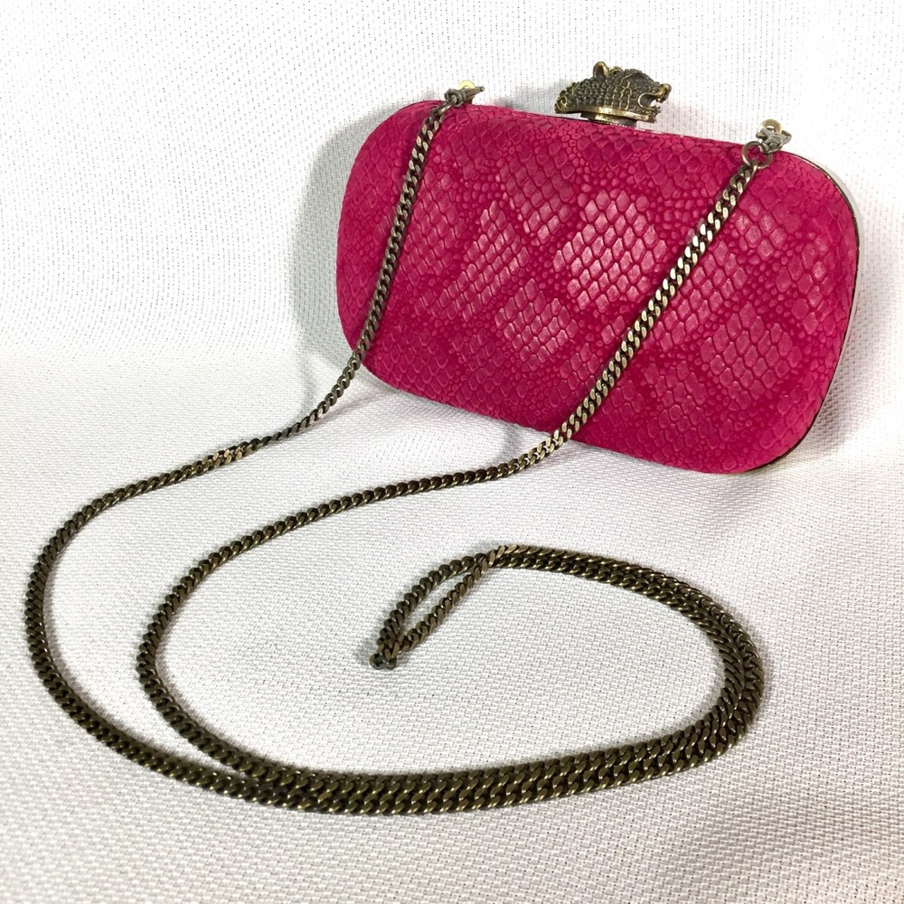 House of Harlow 1960 Hot Pink Snake-Embossed Chain Shoulder Clutch